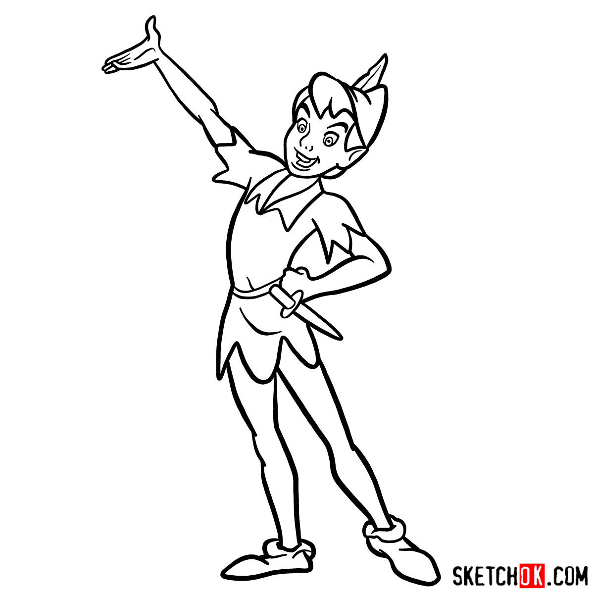 How to draw Peter Pan Sketchok easy drawing guides