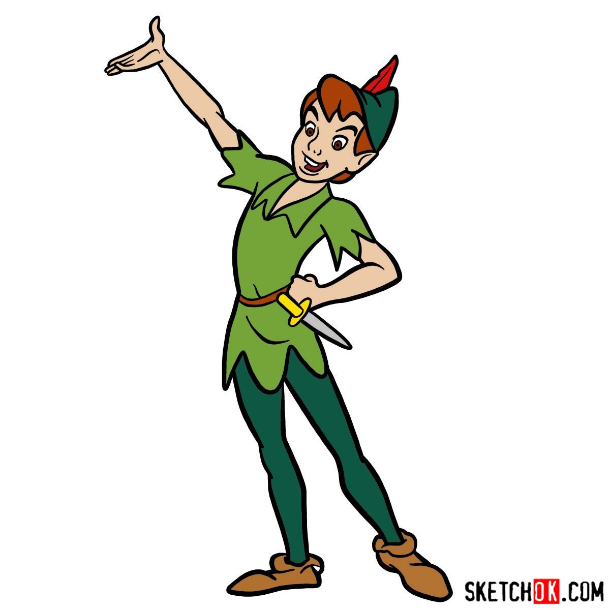 How to draw Peter Pan Sketchok easy drawing guides