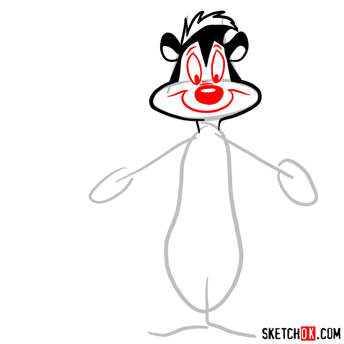 How to draw Pepé Le Pew - step 04