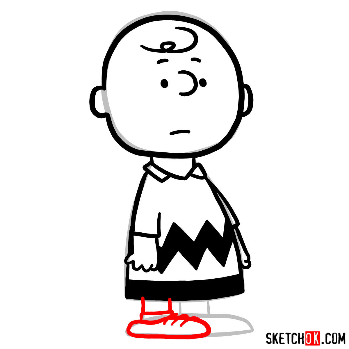 How to draw Charlie Brown - step 08