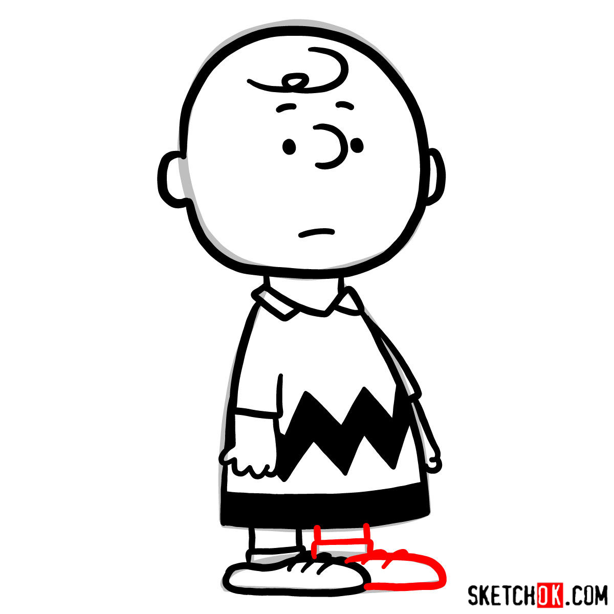 How to draw Charlie Brown - step 09