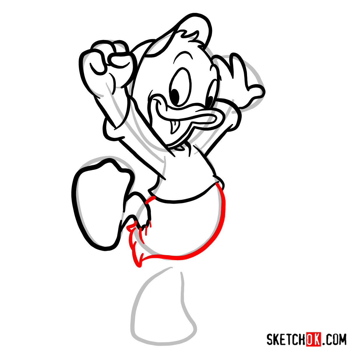 How to draw Dewey Duck - step 07