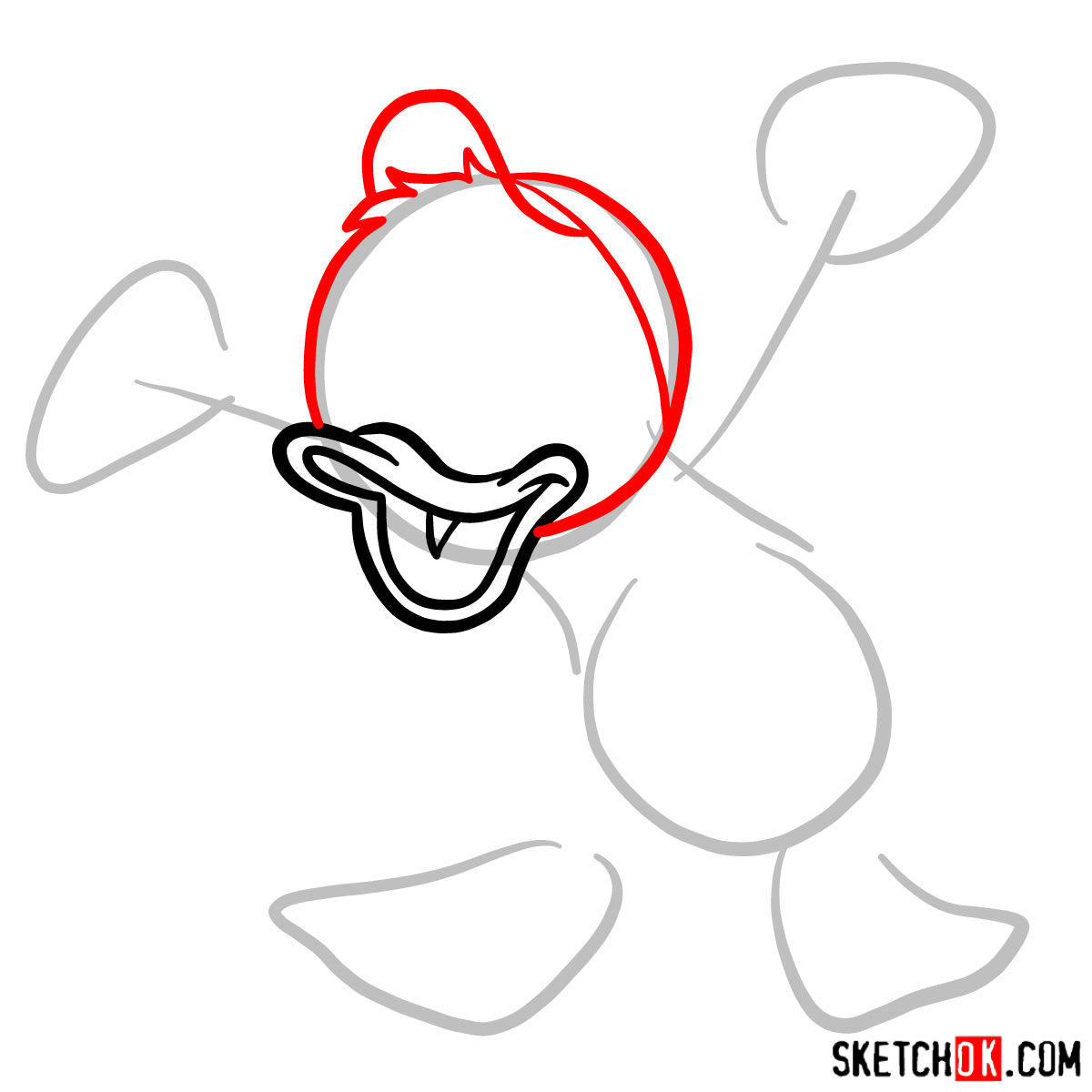 How to draw Huey Duck - step 03
