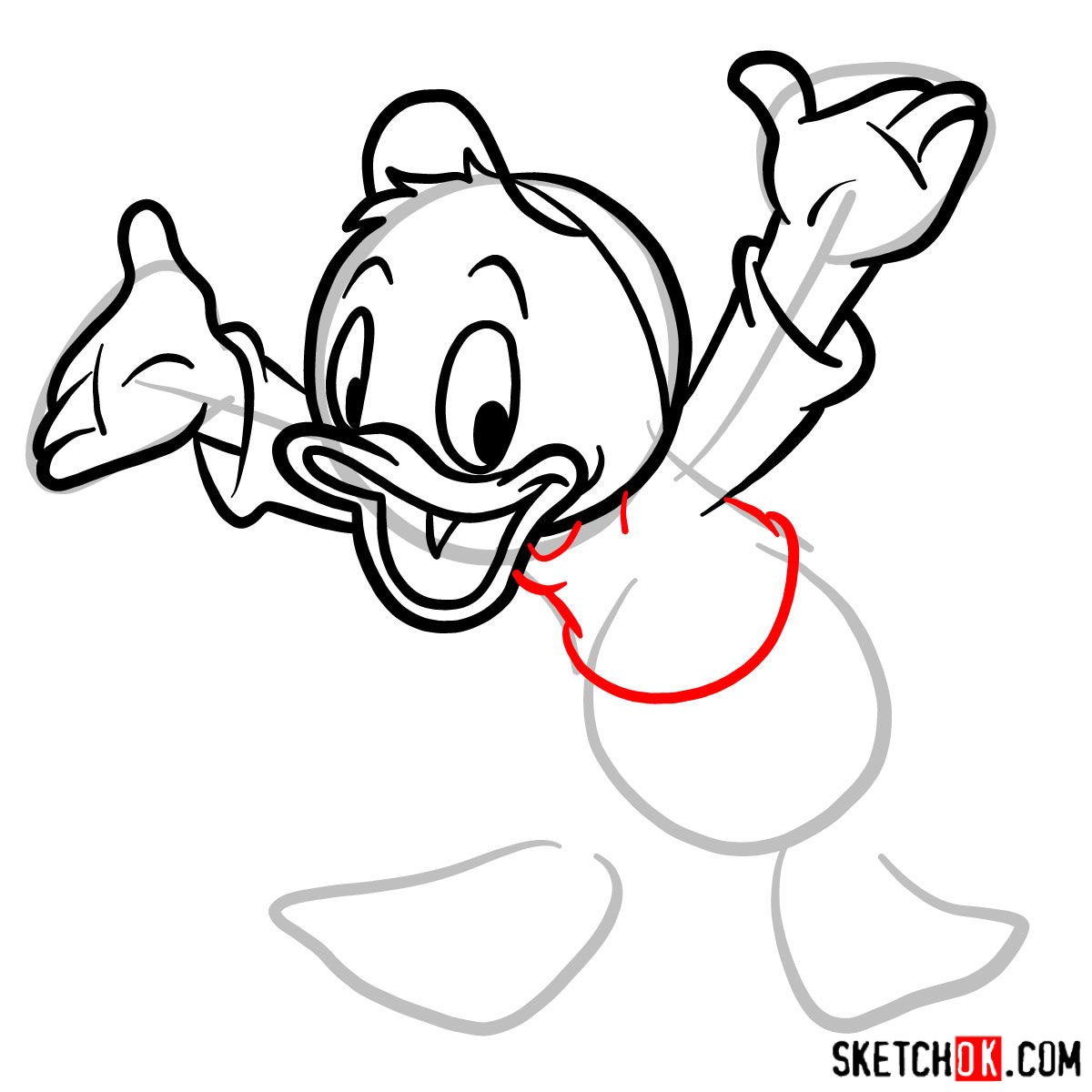 How to draw Huey Duck - step 07