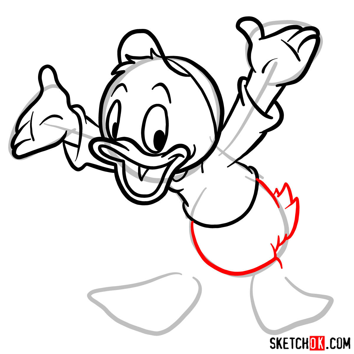 How to draw Huey Duck - step 08