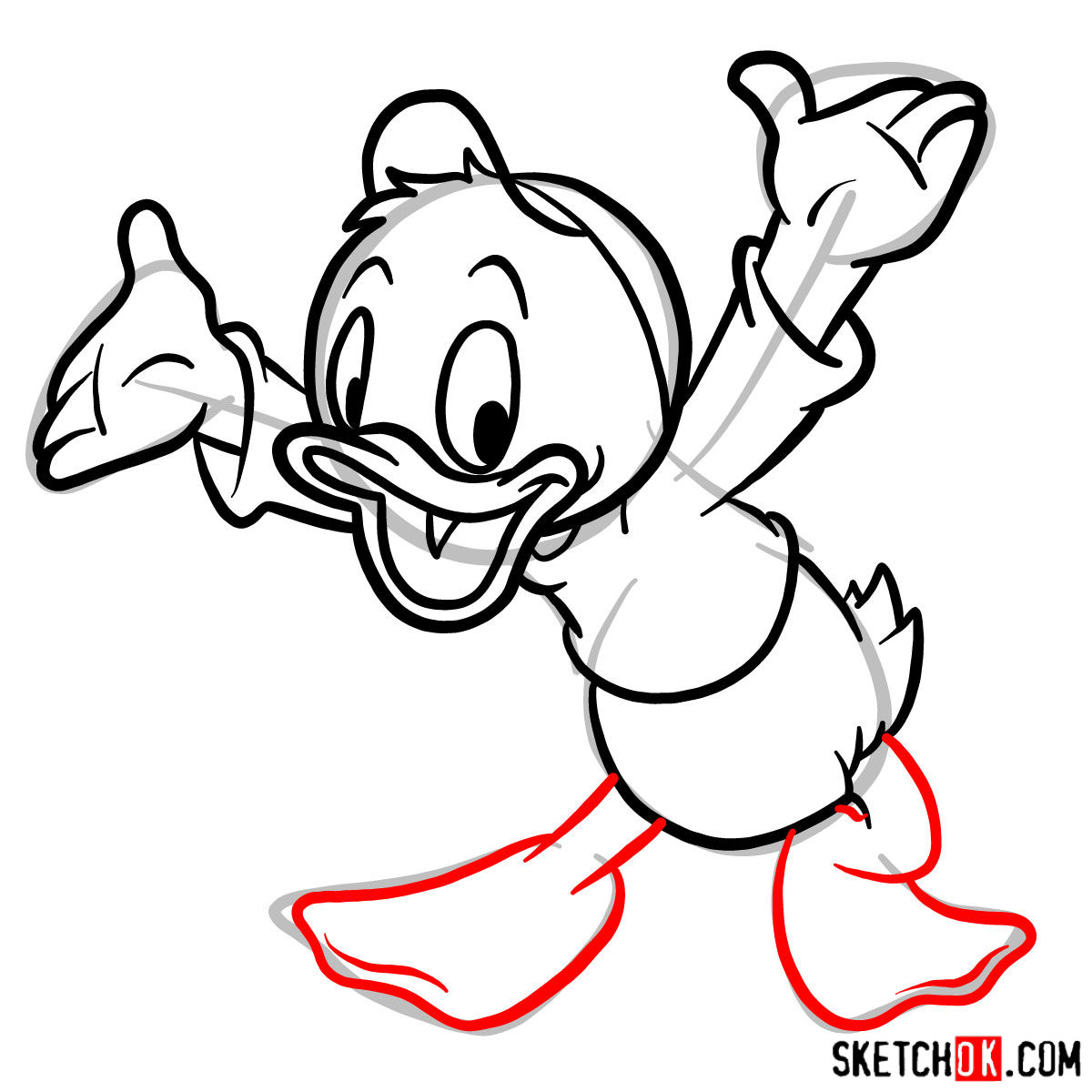 How to draw Huey Duck - step 09