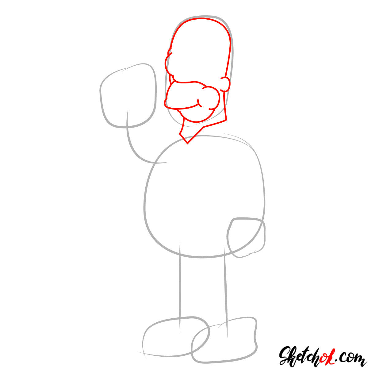 How to draw Homer Simpson eating a donut - step 02