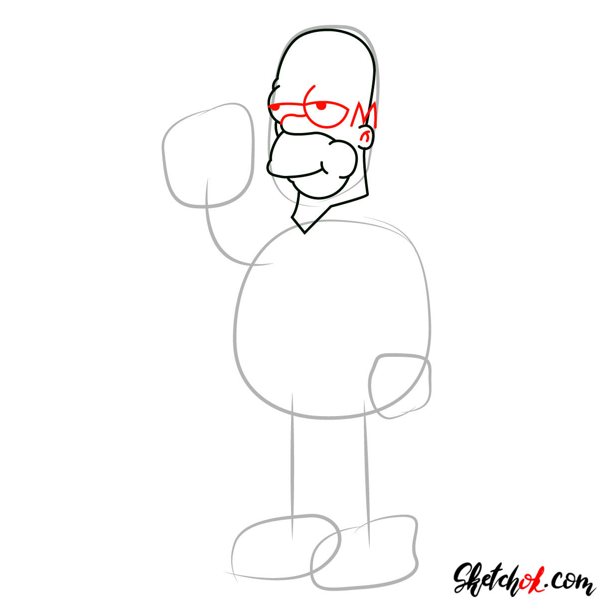 How to draw Homer Simpson eating a donut - step 03