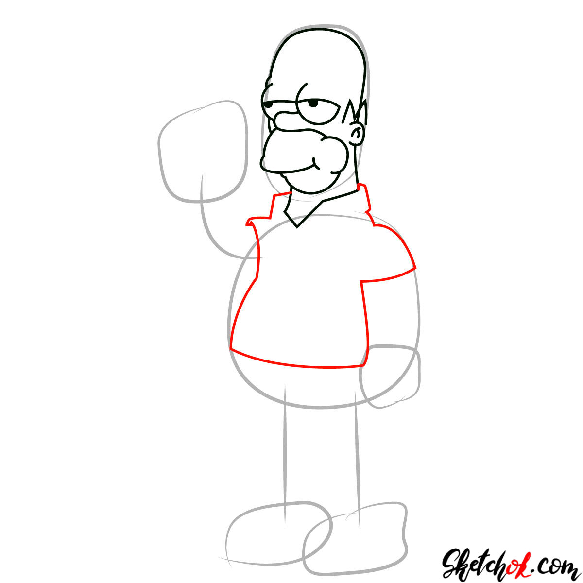 How to draw Homer Simpson eating a donut - step 04