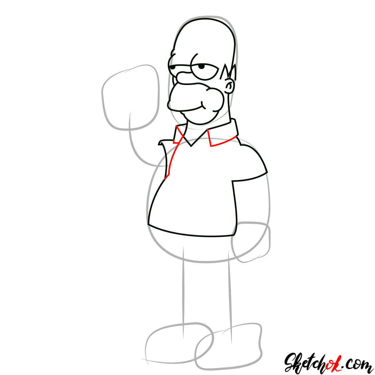 How to draw Homer Simpson eating a donut - SketchOk