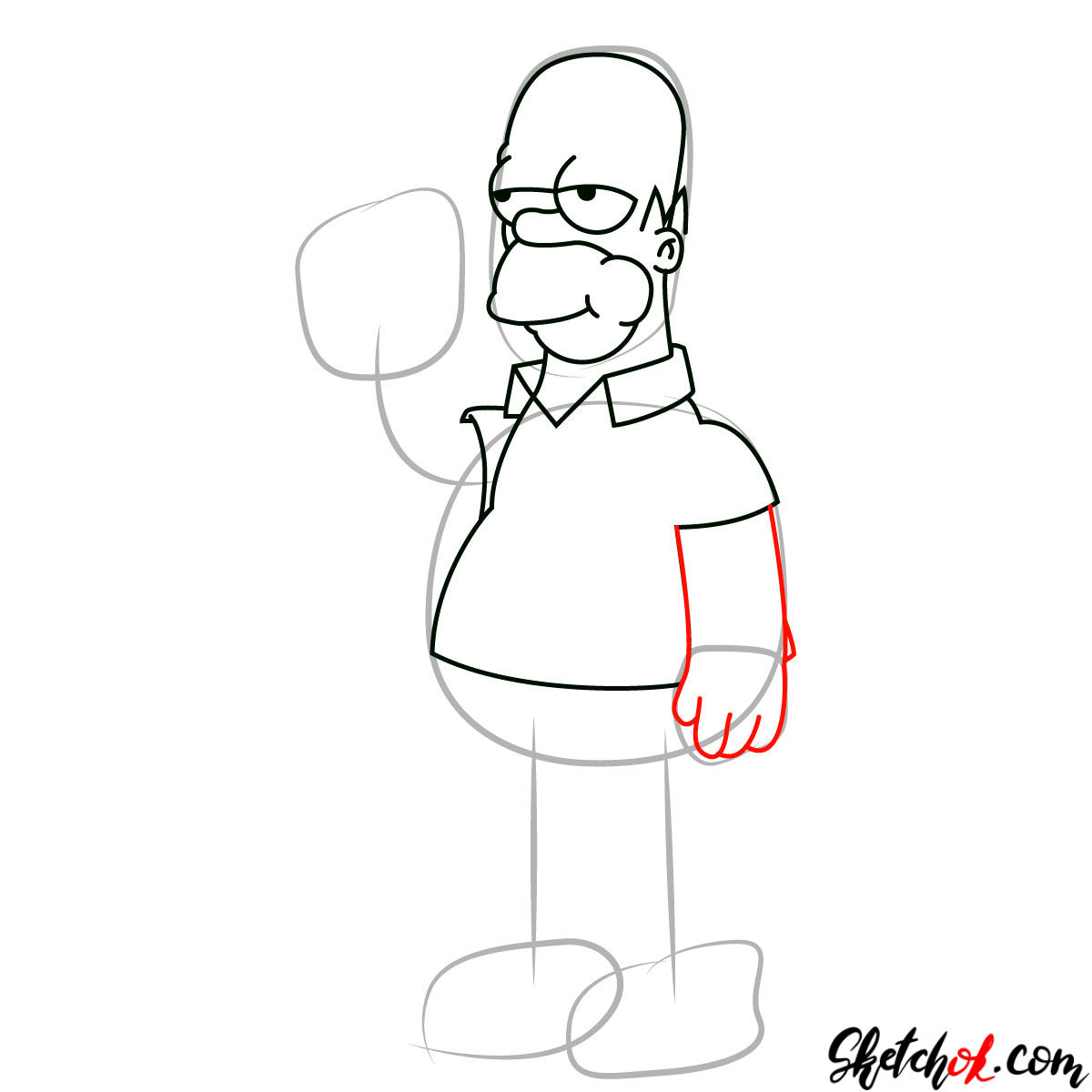 How to draw Homer Simpson eating a donut - step 06