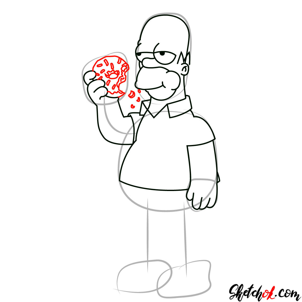 How to draw Homer Simpson eating a donut - step 08