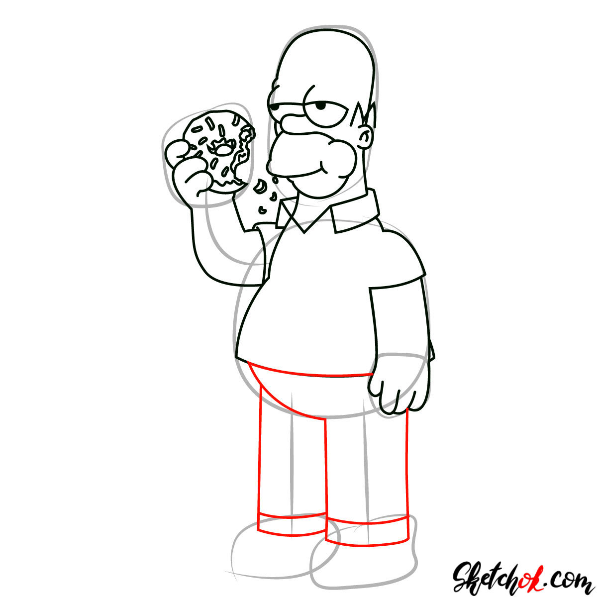 How to draw Homer Simpson eating a donut - step 09