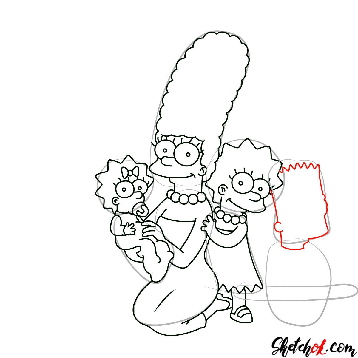 How to draw the Simpsons Family - step 16