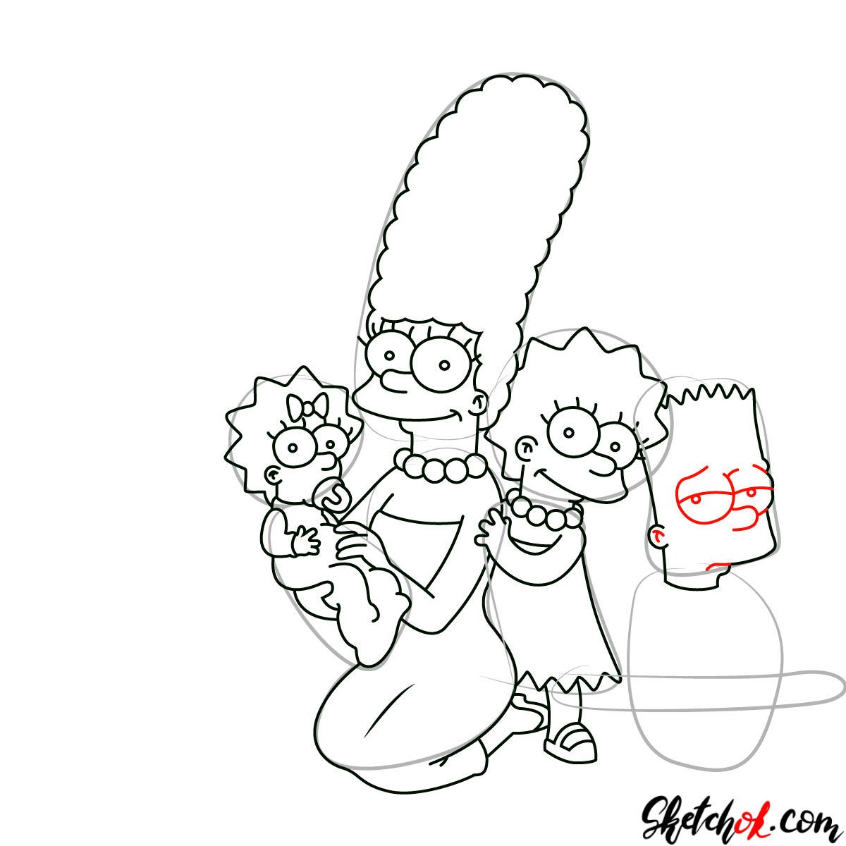 How to draw the Simpsons Family - step 17