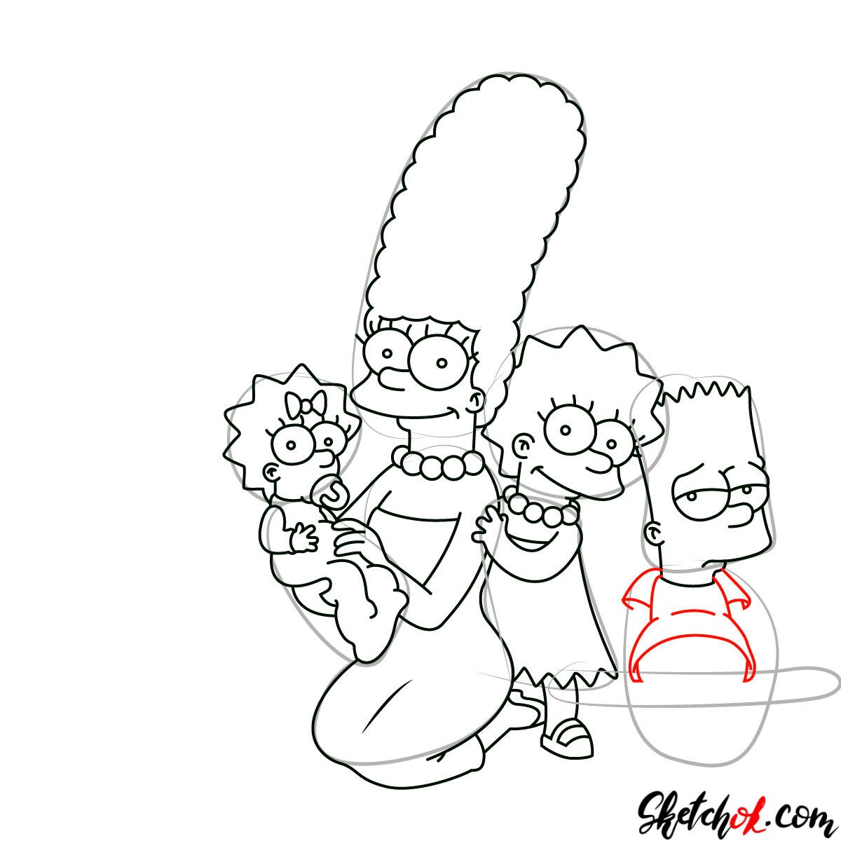 How to draw the Simpsons Family - step 18