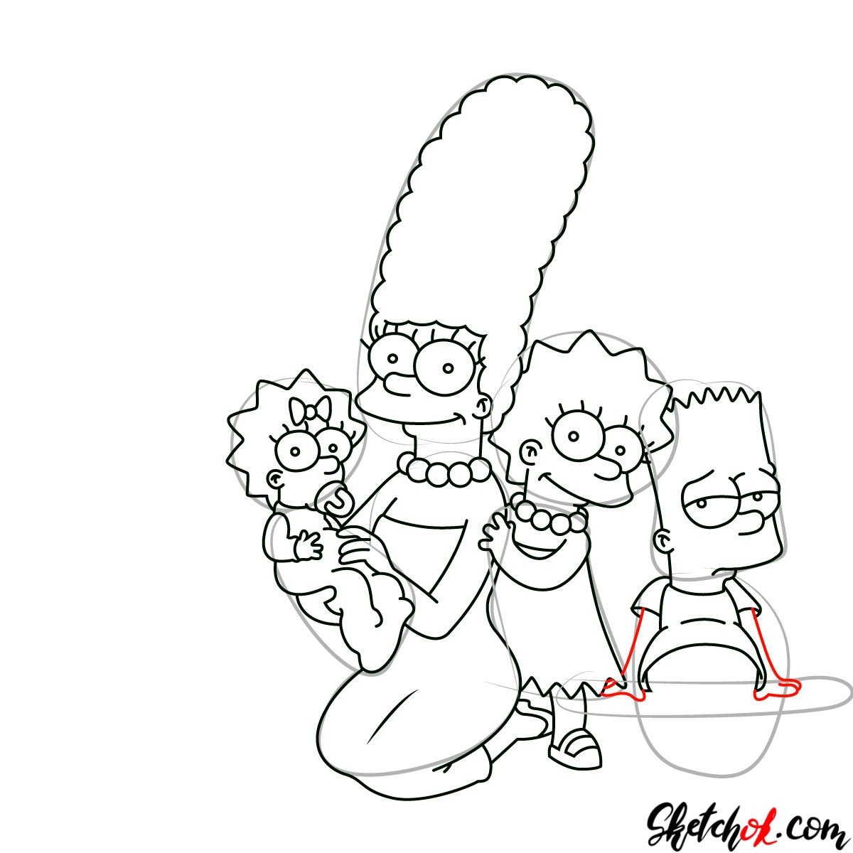 How to draw the Simpsons Family - step 19