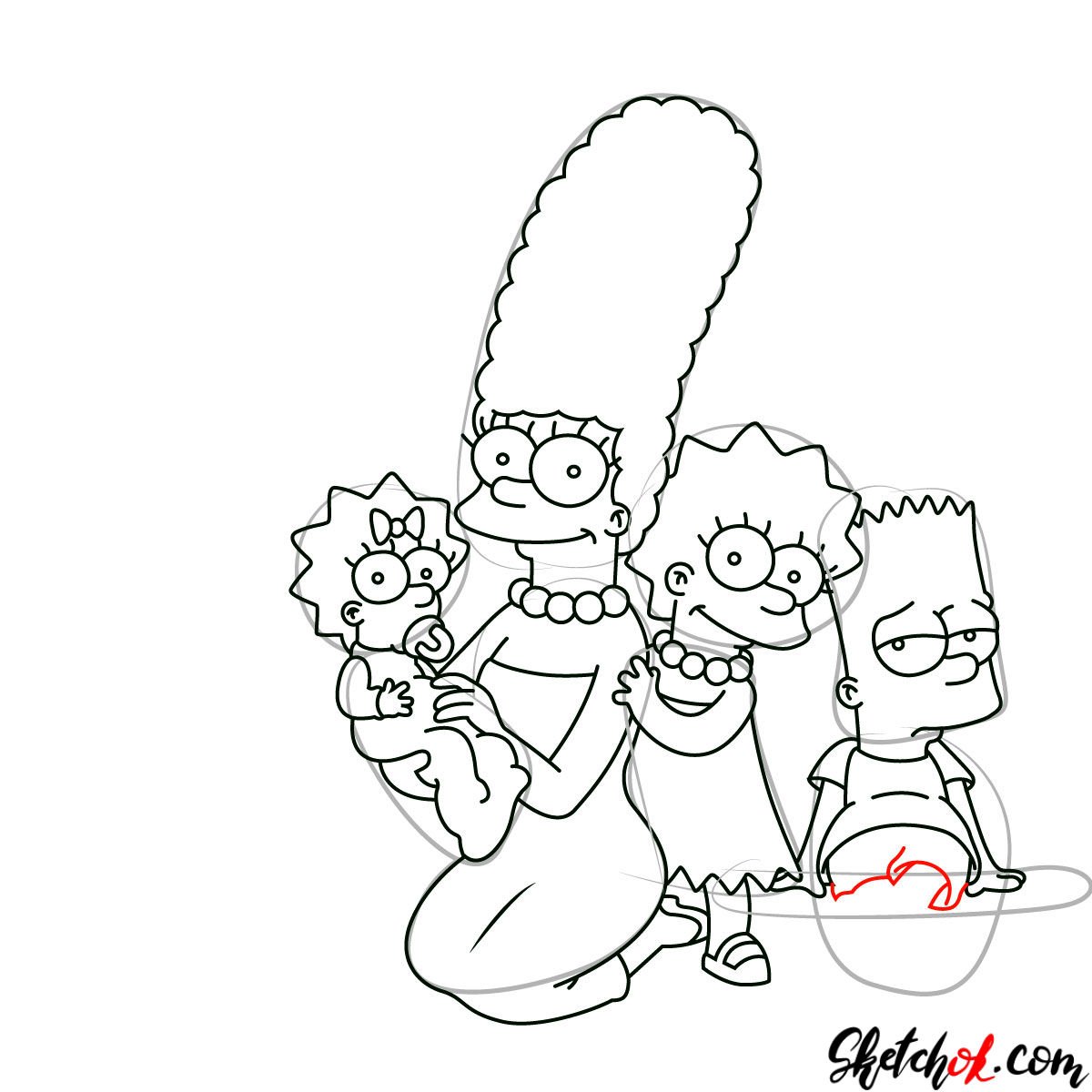 How to draw the Simpsons Family - step 20