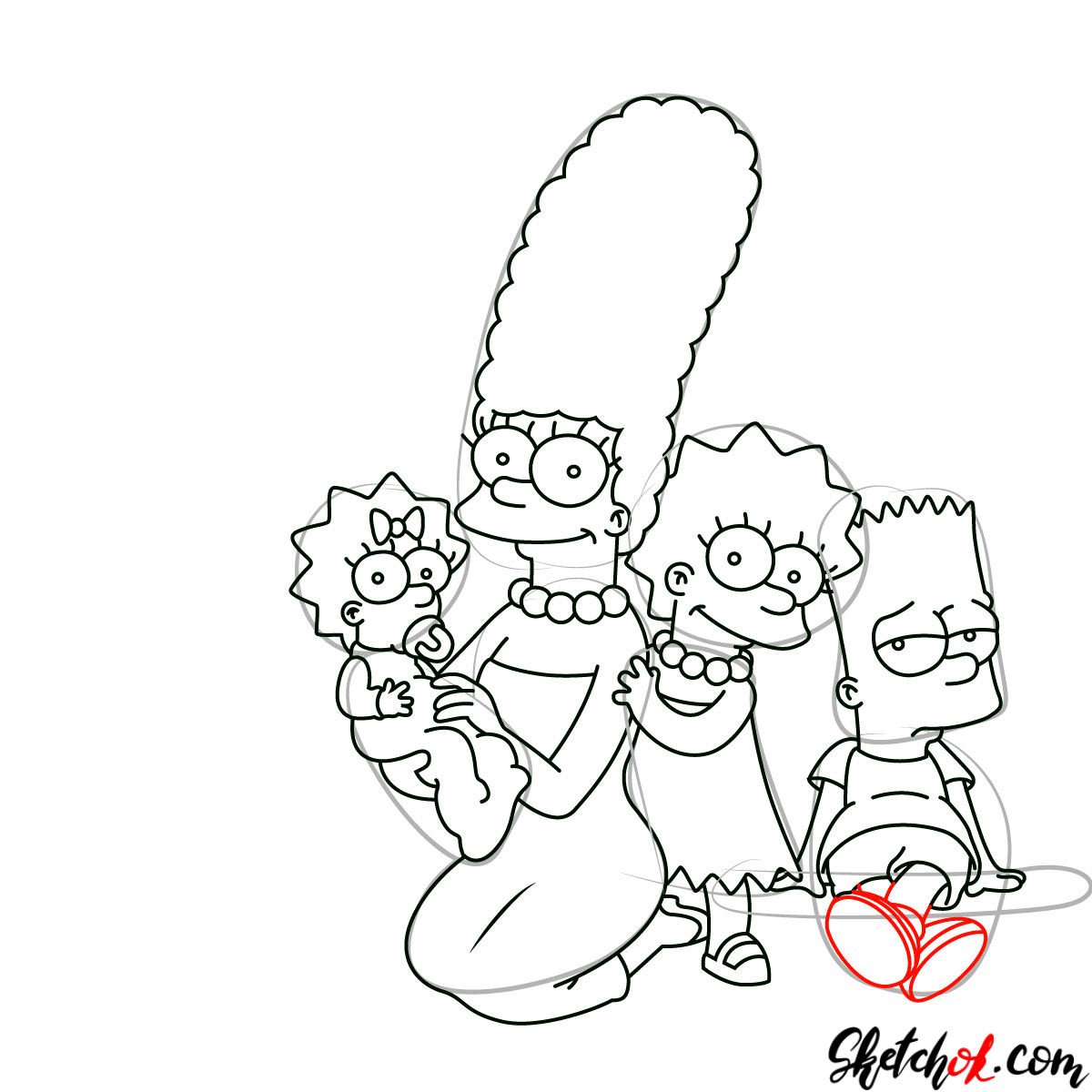 How to draw the Simpsons Family - step 21