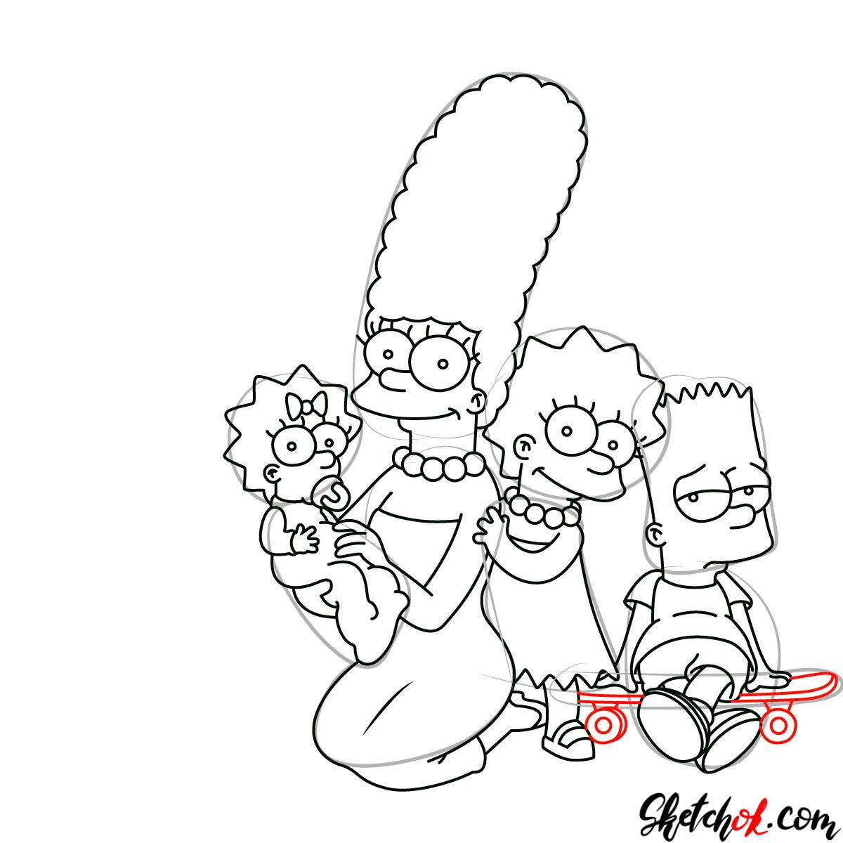 How to draw the Simpsons Family - step 22