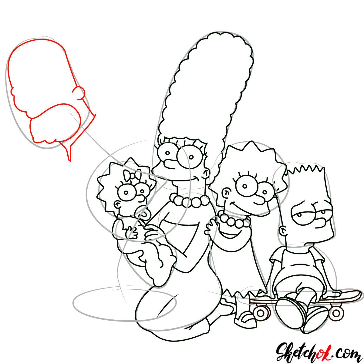 How to draw the Simpsons family together SketchOk