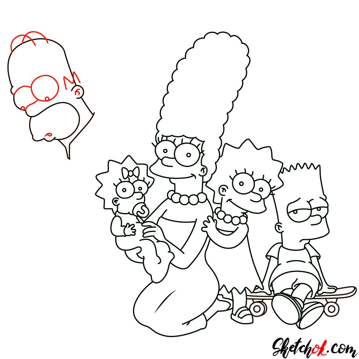 How to draw the Simpsons Family - step 25