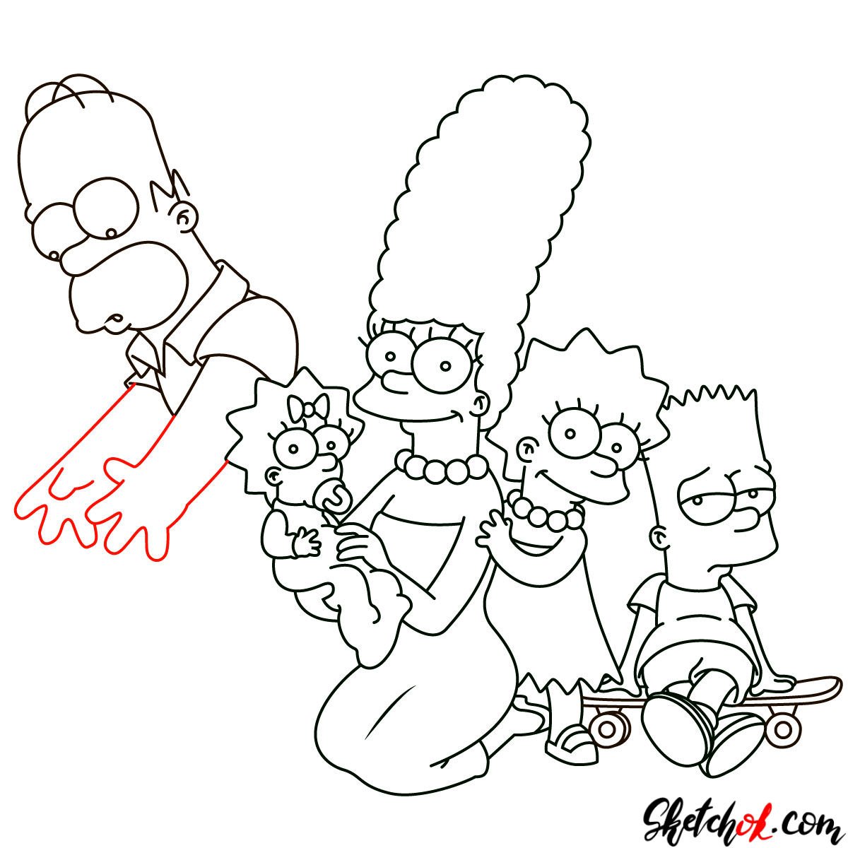 How to draw the Simpsons Family - step 27
