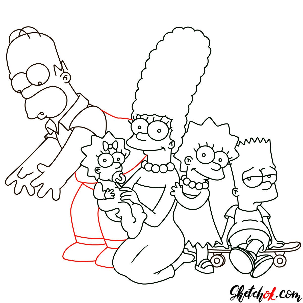 How to draw the Simpsons Family - step 28