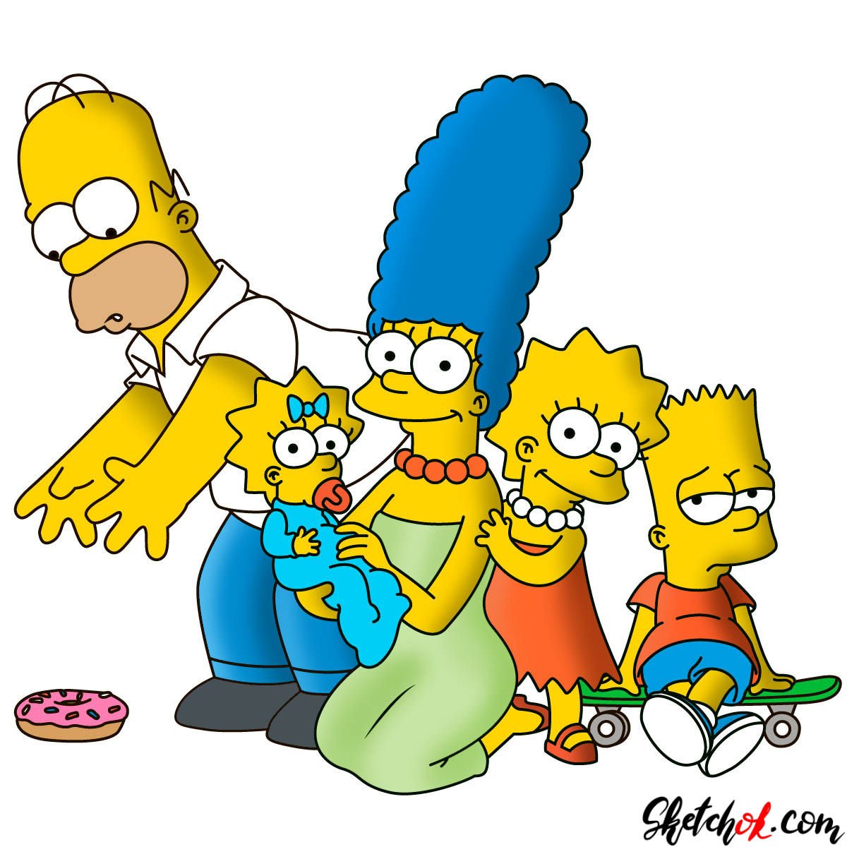 How to draw the Simpsons family together SketchOk