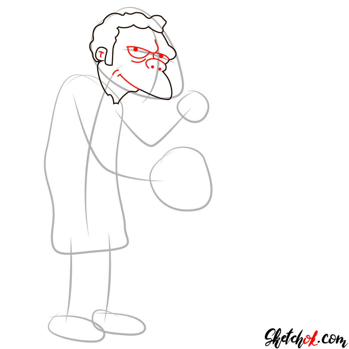 How to draw Moe Szyslak in his bar - step 03