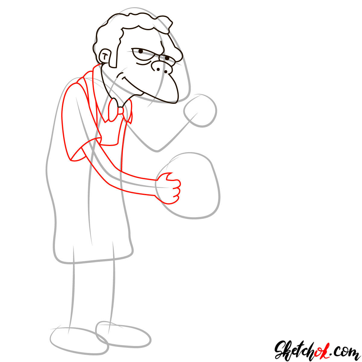 How to draw Moe Szyslak in his bar - step 04