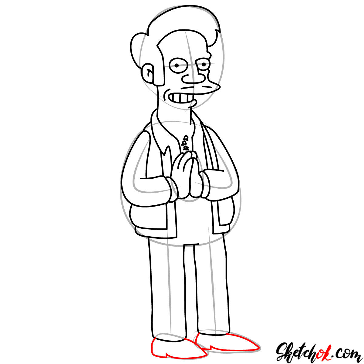 How to draw Apu from The Simpsons series - Sketchok easy drawing guides