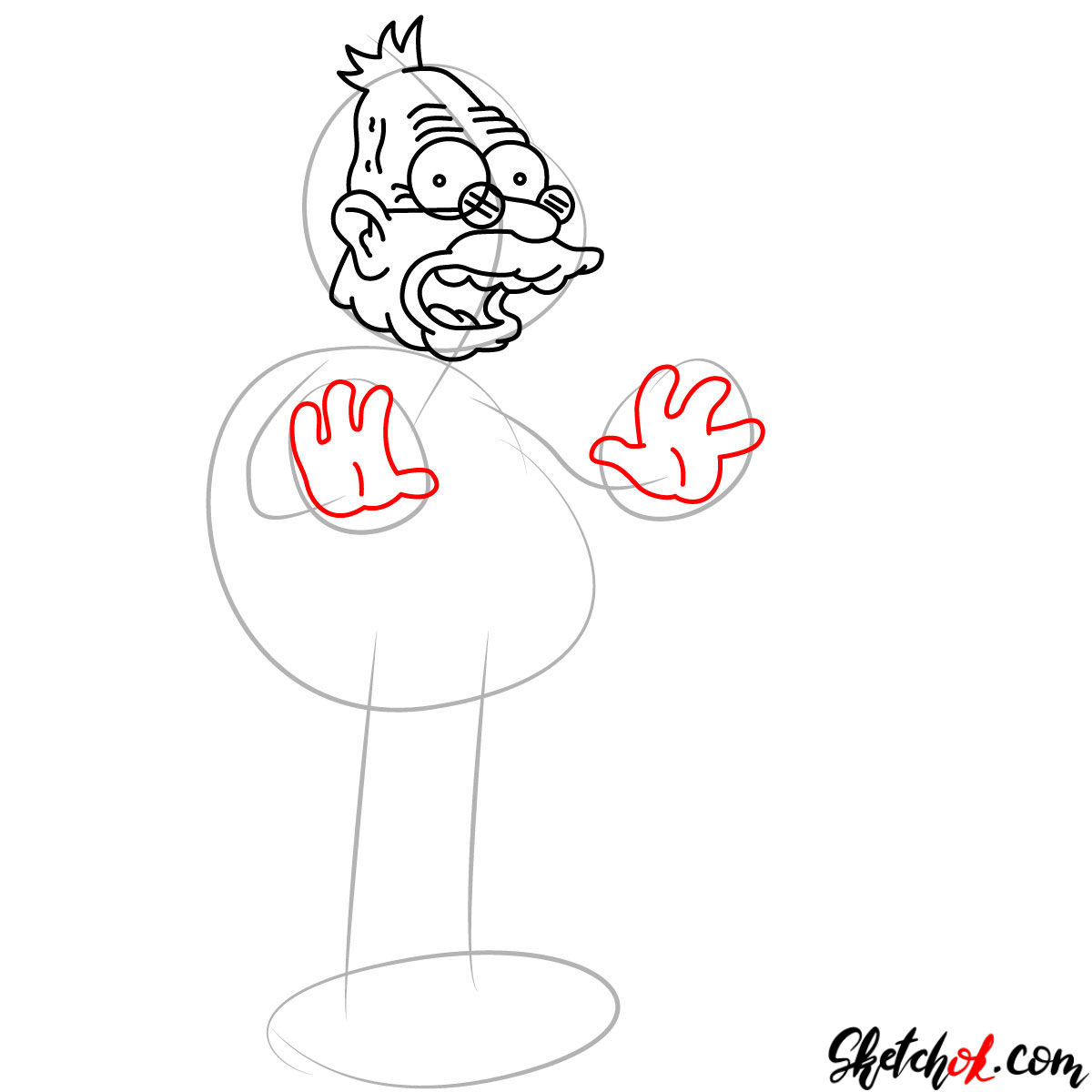 How to draw Grandpa Abraham Abe Simpson - step 04