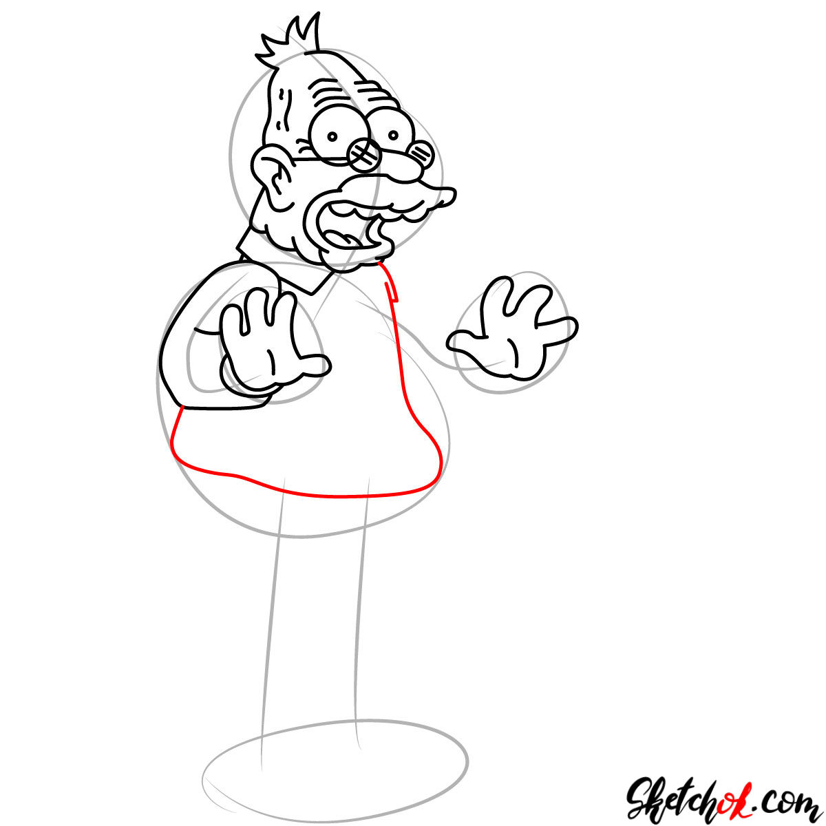 How to draw Grandpa Abraham Abe Simpson - step 06