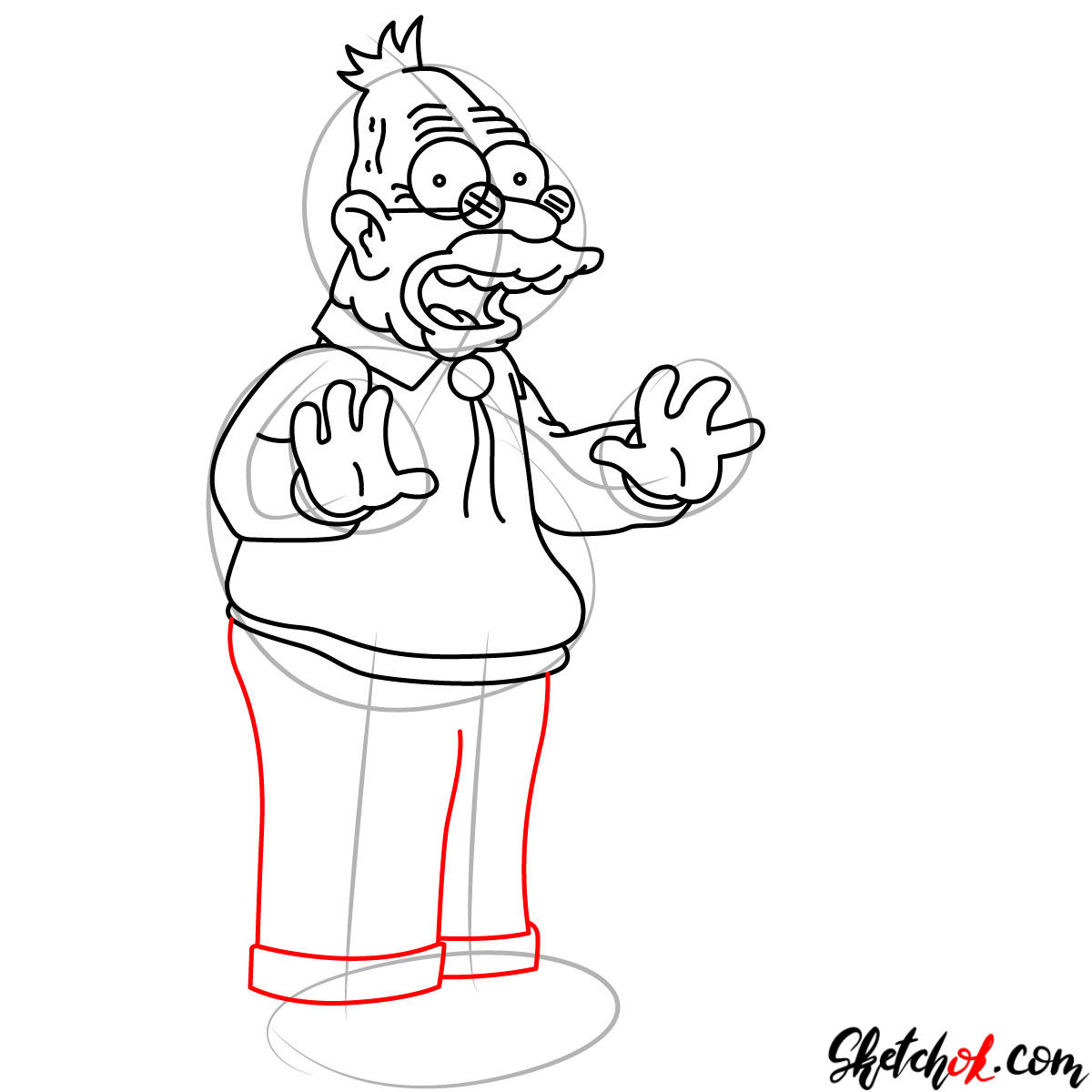 How to draw Grandpa Abraham Abe Simpson - step 09