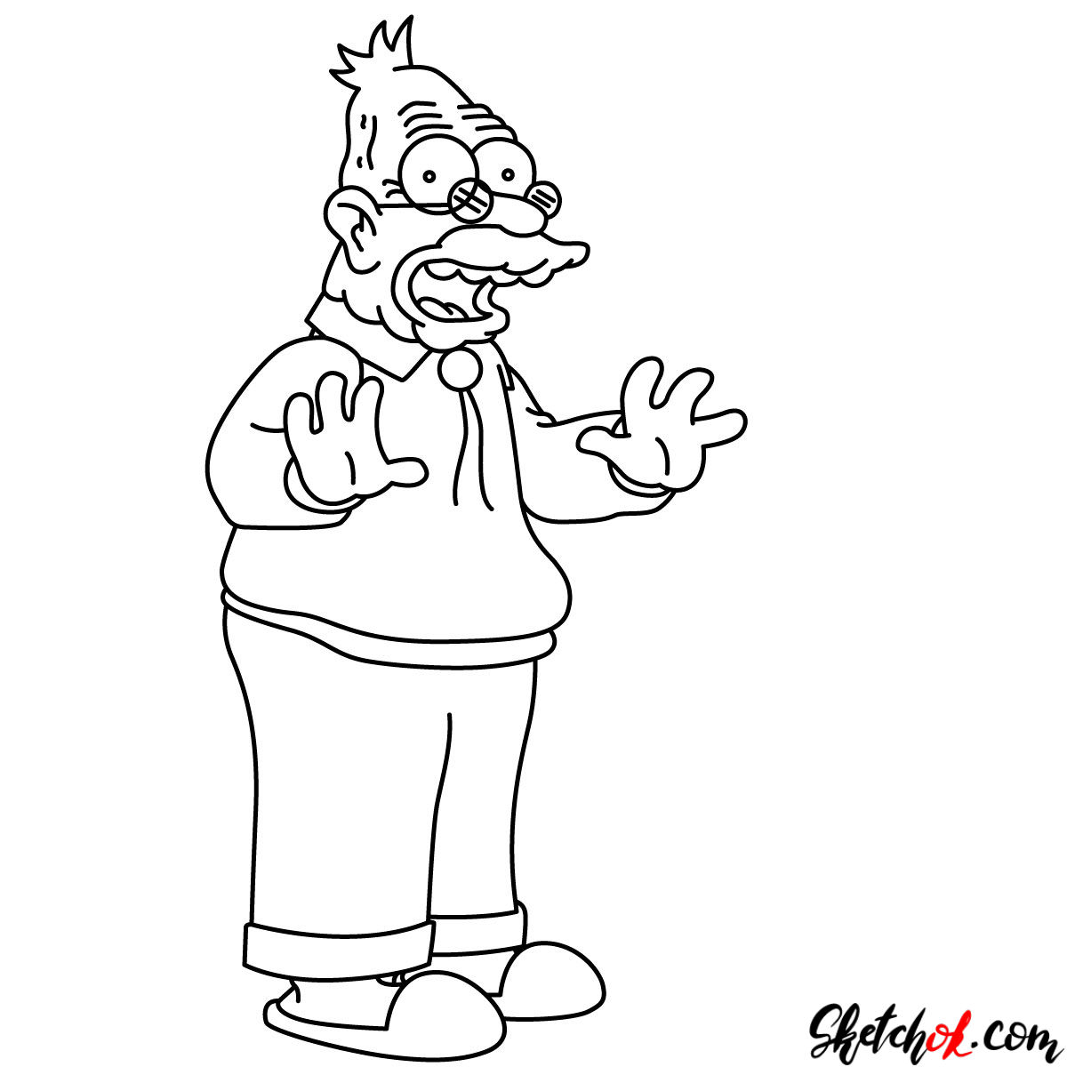 How to draw Grandpa Abraham Abe Simpson - Sketchok easy drawing guides