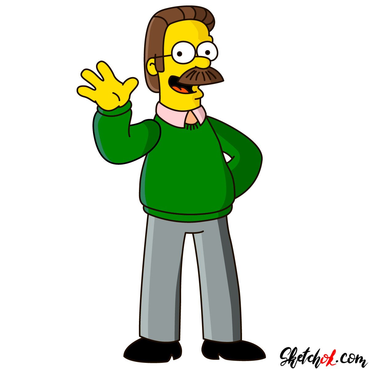 How to draw Ned Flanders - Sketchok easy drawing guides