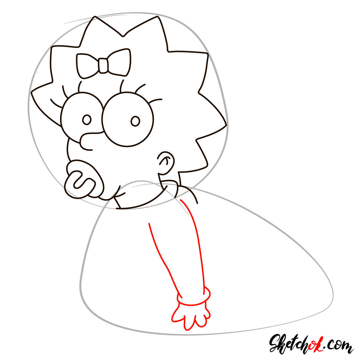 How to draw Maggie Simpson - step 04