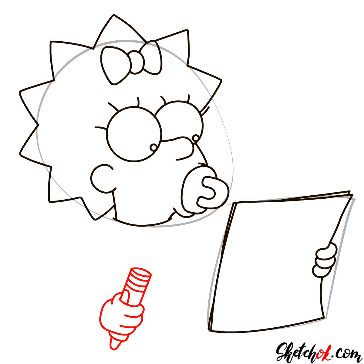 How to draw Maggie Simpson writing the acceptance speech - step 05