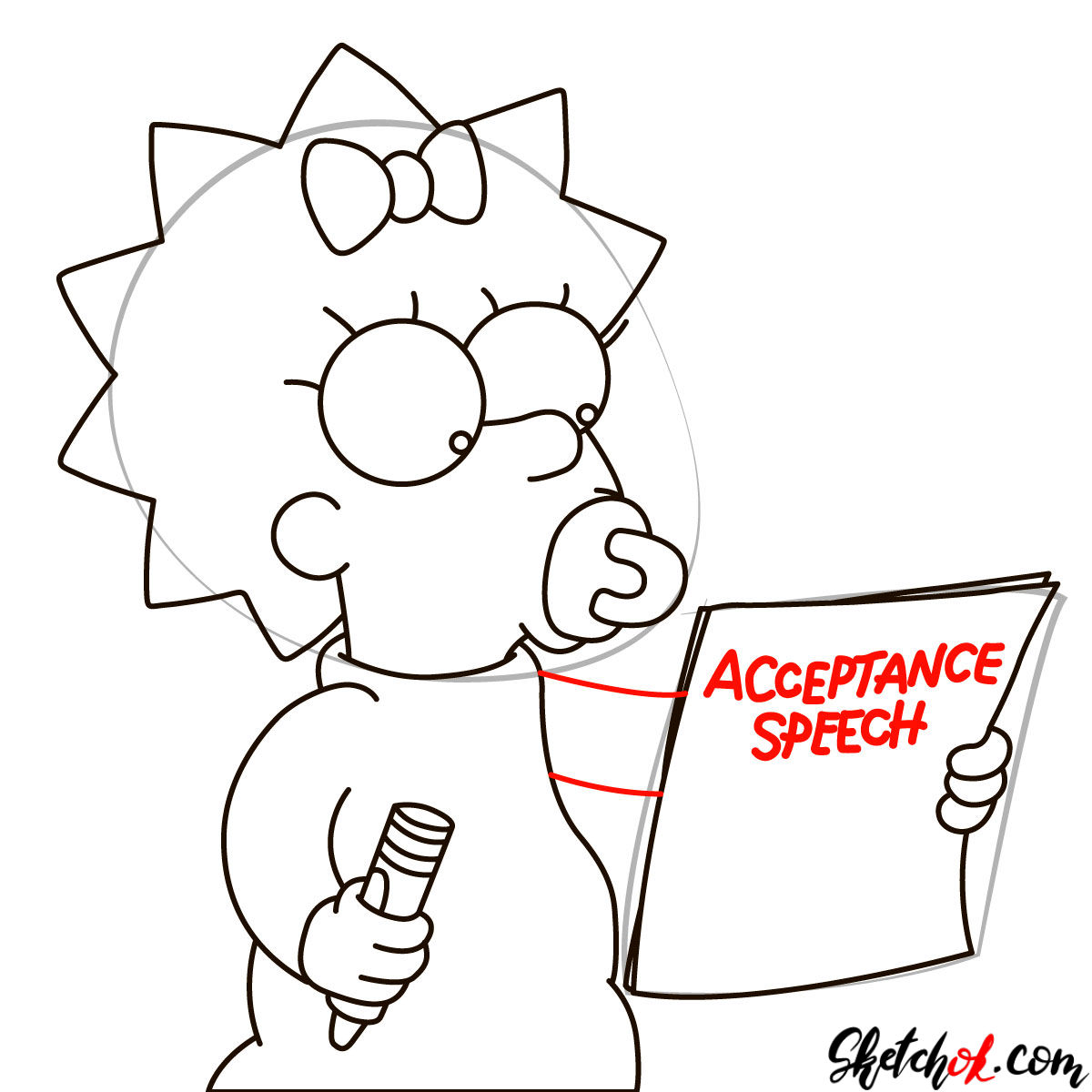 How to draw Maggie Simpson writing the acceptance speech - step 07