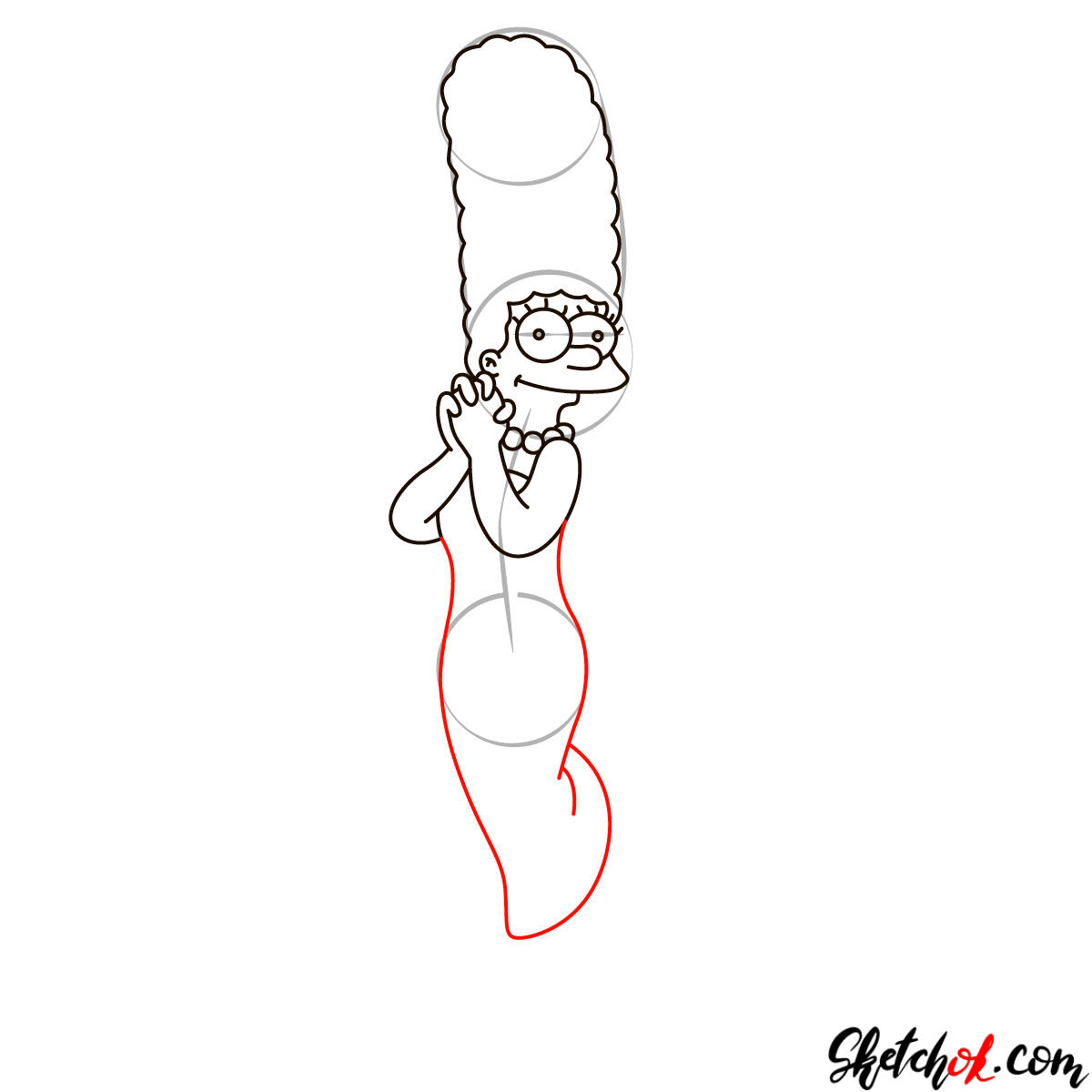 How to draw Marge Simpson - step 07