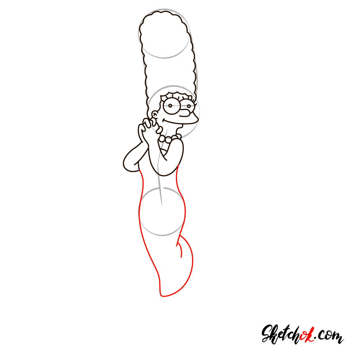 How to draw Marge Simpson Sketchok easy drawing guides