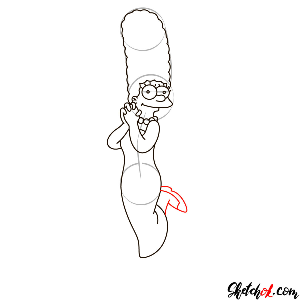 How to draw Marge Simpson - step 08