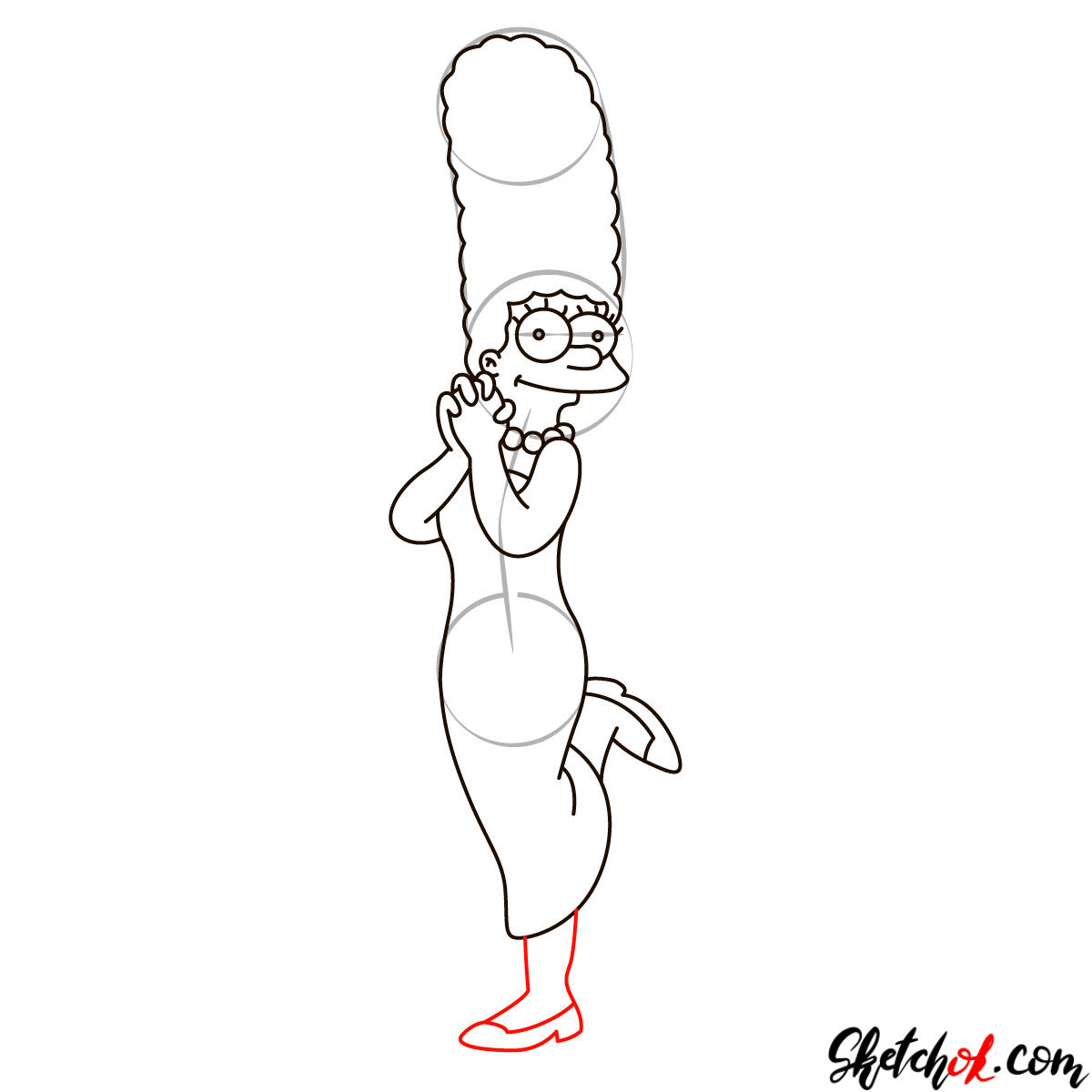 How to draw Marge Simpson - step 09