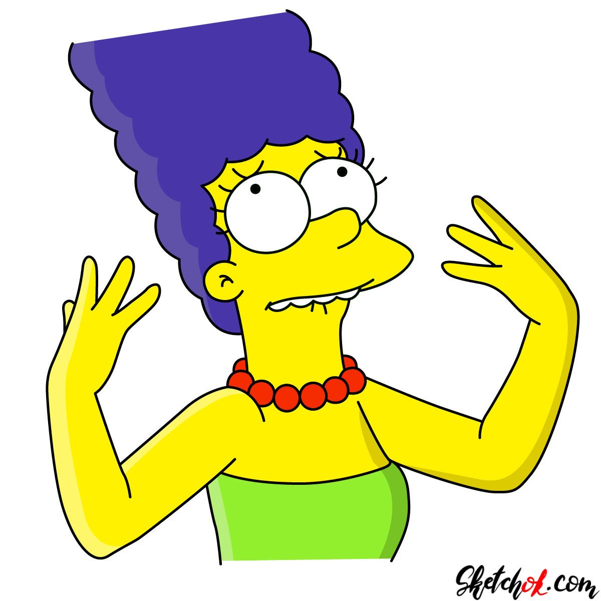 1200px x 1200px - How to draw indignant Marge Simpson - SketchOk