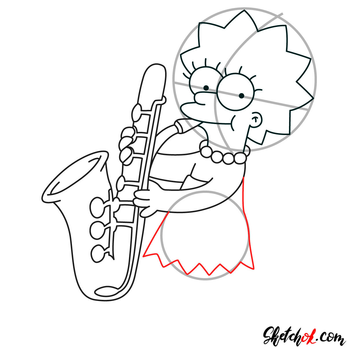 How to draw Lisa Simpson playing the saxophone - step 08