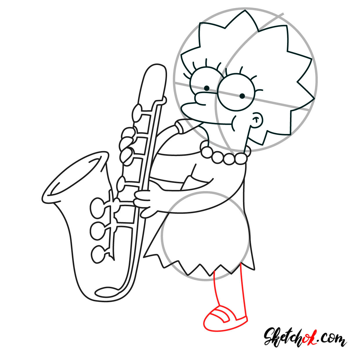 How to draw Lisa Simpson playing the saxophone - step 09