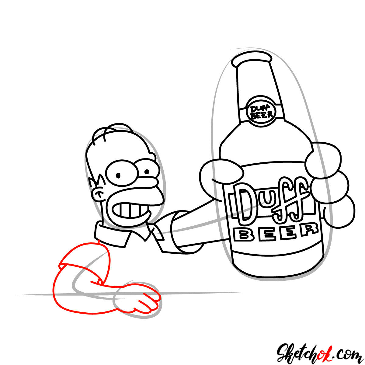 How to draw Homer with a Duff beer bottle - step 09