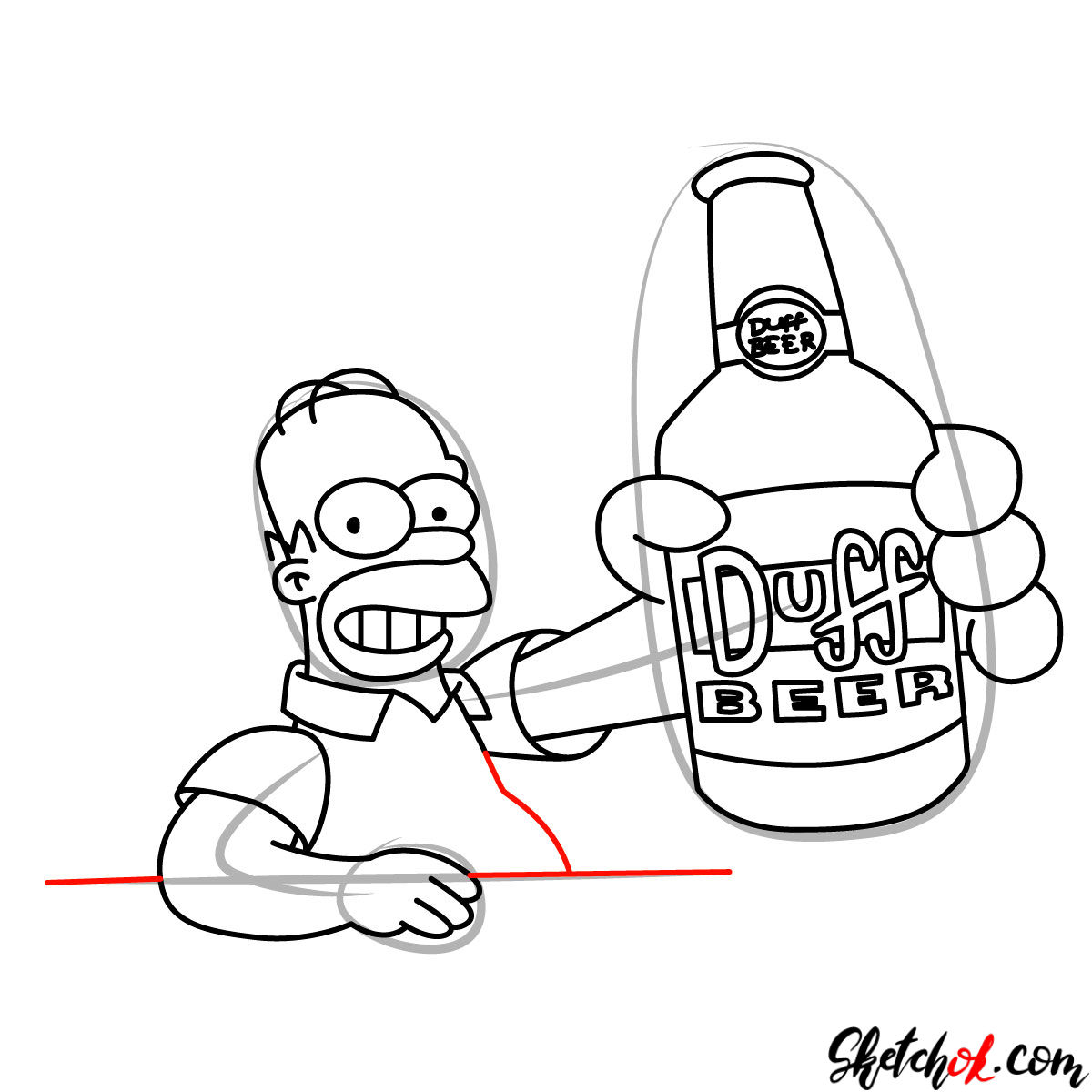 How to draw Homer with a Duff beer bottle - step 10