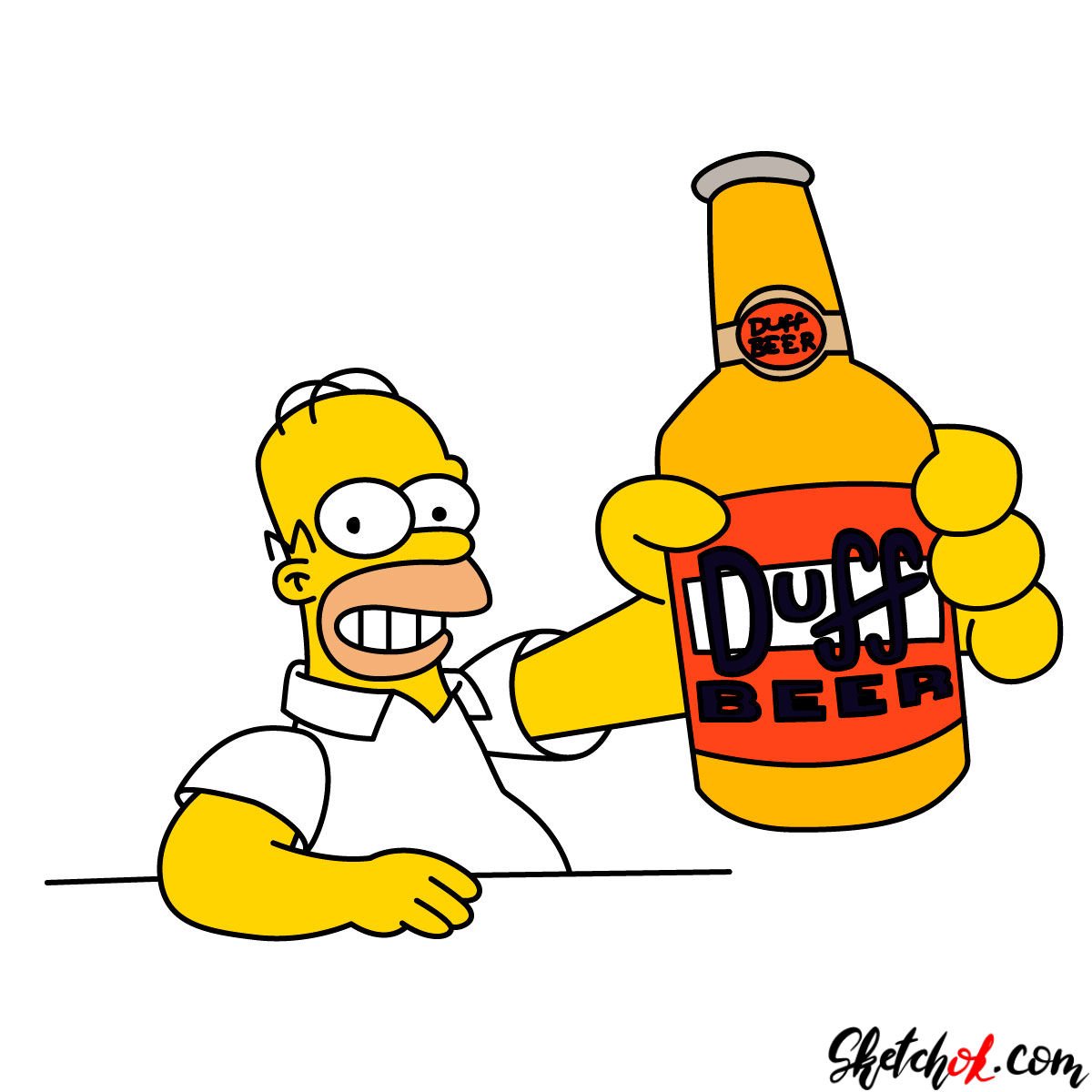 How To Draw Homer With A Duff Beer Bottle Sketchok Easy Drawing Guides